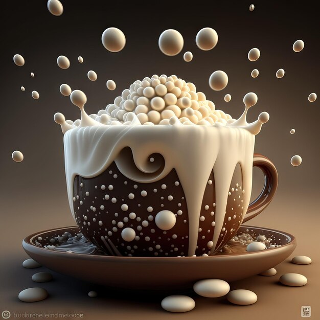 Фото Красивый кофе молочный абстракт с коричневой чашкой