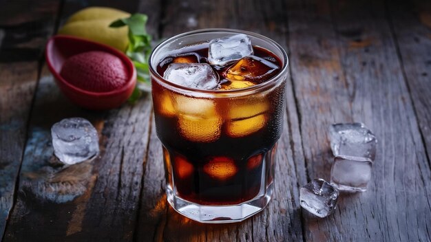 Photo beautiful cold drink of cola with ice cubes