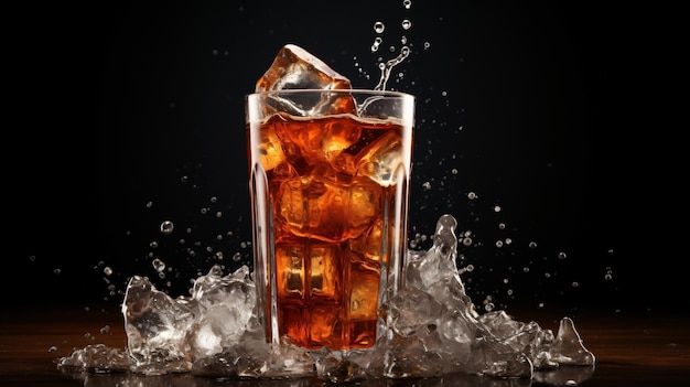 Beautiful cold drink of cola with ice cubes