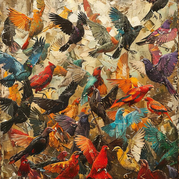 A beautiful collage of different bird species in flight