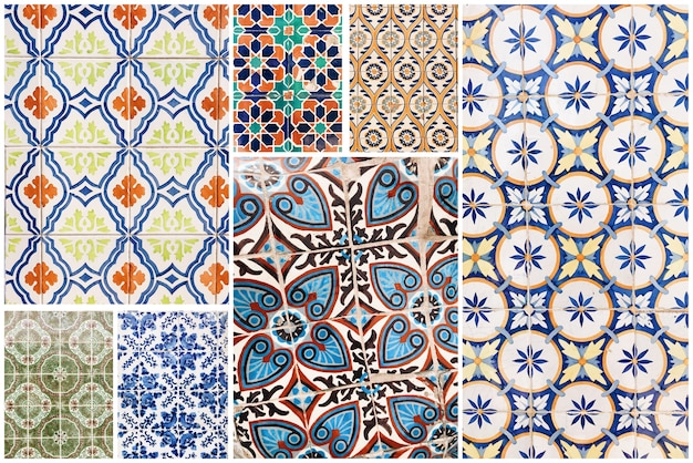 Beautiful collage of different traditional portuguese tiles called azulejos