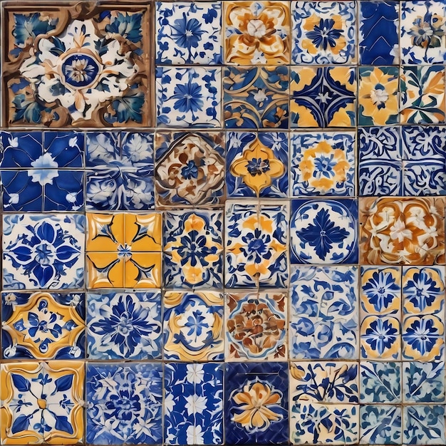 Beautiful collage of different traditional portuguese tiles called azulejos