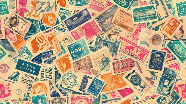 A beautiful collage of vintage postage stamps from around the world