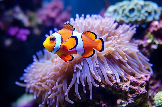 Beautiful color clownfish on coral feefs