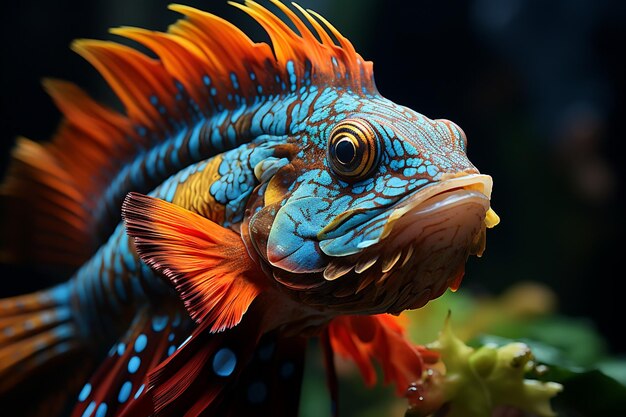 Foto bellissimo pesce mandarino colorato pesce mandarin che combatte pesce mandarina da vicino o mandarino
