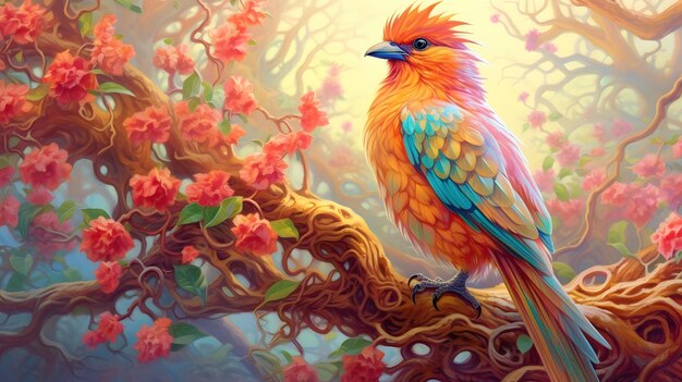 Beautiful colorful bird in the forest Generative AI AI Generated