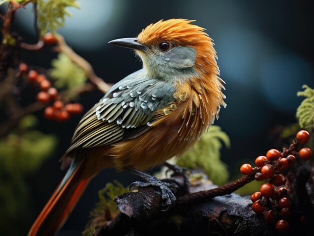 Photo a beautiful colorful bird is sitting on a tree branch