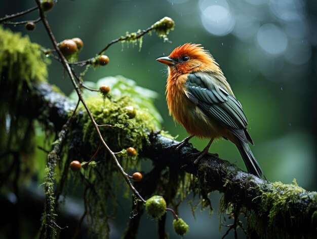 Photo a beautiful colorful bird is sitting on a tree branch