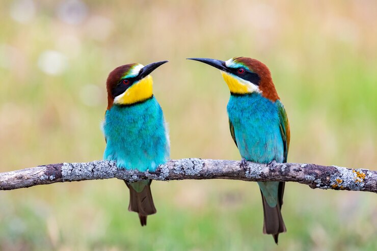 Photo beautiful colorful birds perched on a branch