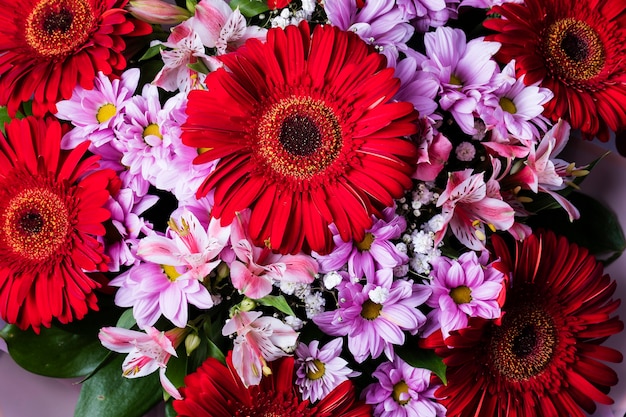 A beautiful and colorful bouquet of different flowers.