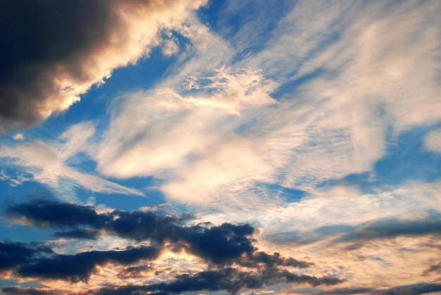 夕焼けの美しい色とりどりの雲と空