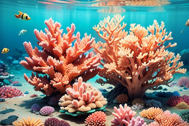 Beautiful colorful coral is the underwater world ecosystem fish habitat wallpaper background