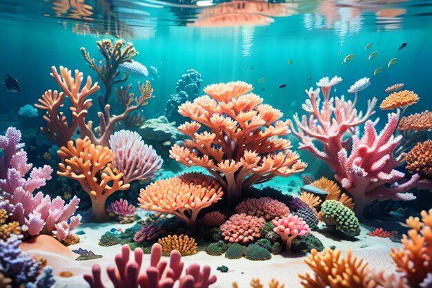 Beautiful colorful coral is the underwater world ecosystem fish habitat wallpaper background