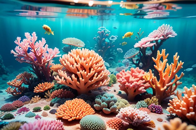 Beautiful colorful coral is the underwater world ecosystem fish habitat wallpaper background