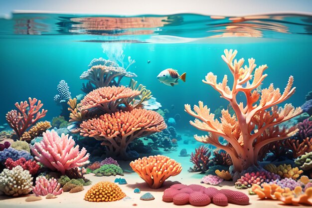 Beautiful colorful coral is the underwater world ecosystem fish habitat wallpaper background