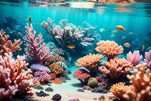 Beautiful colorful coral is the underwater world ecosystem fish habitat wallpaper background