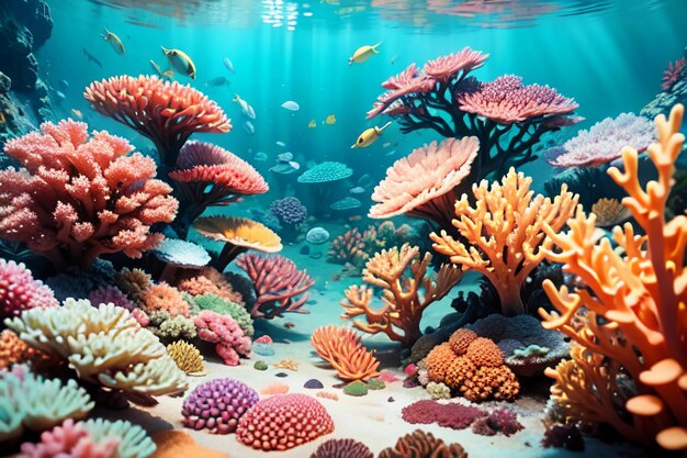 Beautiful colorful coral is the underwater world ecosystem fish habitat wallpaper background