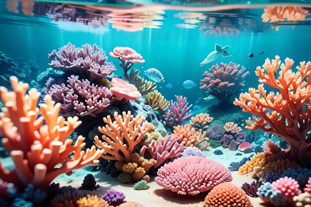 Beautiful colorful coral is the underwater world ecosystem fish habitat wallpaper background