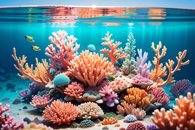 Beautiful colorful coral is the underwater world ecosystem fish habitat wallpaper background