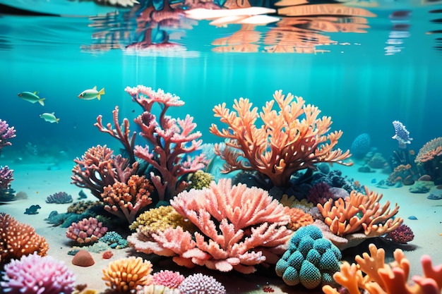 Beautiful colorful coral is the underwater world ecosystem fish habitat wallpaper background