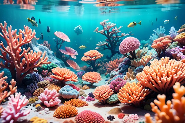 Beautiful colorful coral is the underwater world ecosystem fish habitat wallpaper background