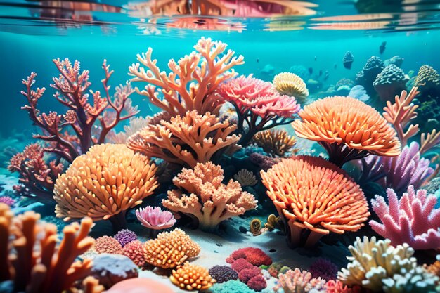 Beautiful colorful coral is the underwater world ecosystem fish habitat wallpaper background