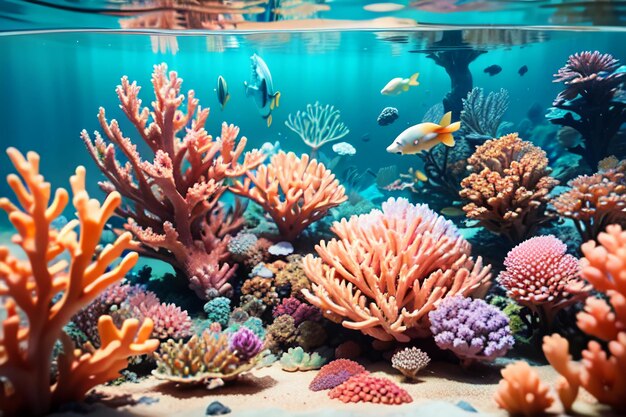 Beautiful colorful coral is the underwater world ecosystem fish habitat wallpaper background