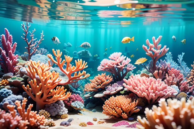 Beautiful colorful coral is the underwater world ecosystem fish habitat wallpaper background