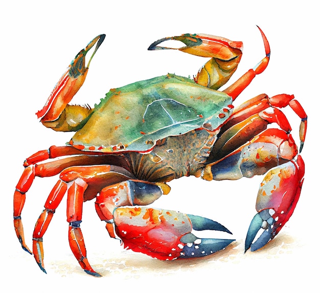 Beautiful colorful crab watercolor illustration Sea animals