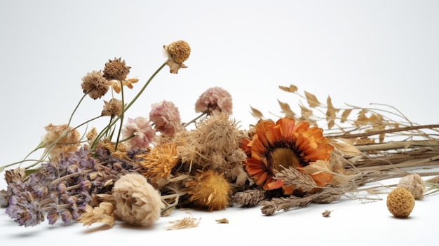 Beautiful colorful dried flower bouquet in a white background professional photography