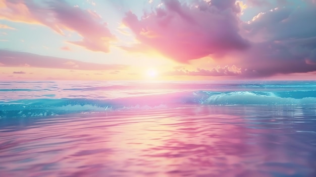 Beautiful colorful evening sunset sky over sea in blue and pink tones Generative AI