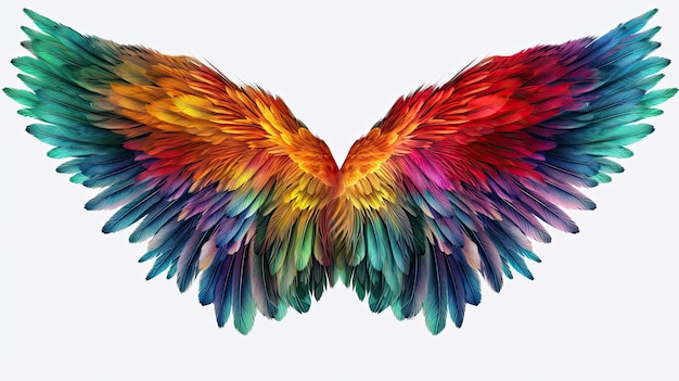 사진 흰색 배경 이랑 생성 ai에 고립 된 아름 다운 화려한 깃털 무지개 날개