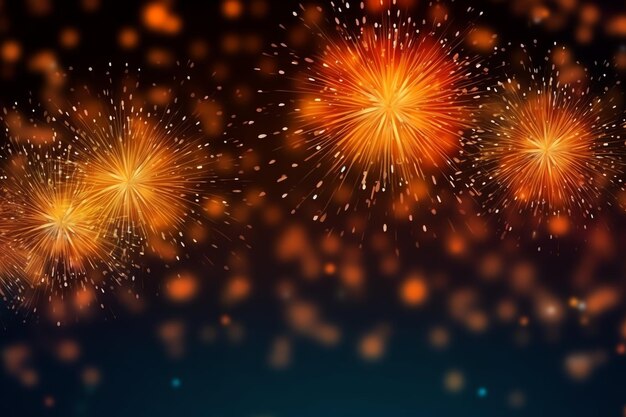 Photo beautiful colorful firework show in sky at night for celebration happy new year party and copy space