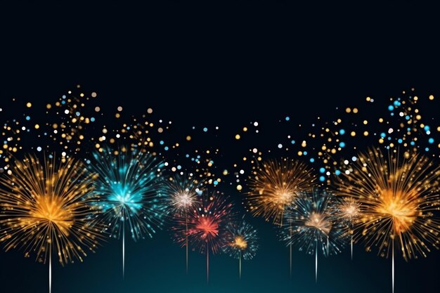 Beautiful colorful firework show in sky at night for celebration happy new year party and copy space