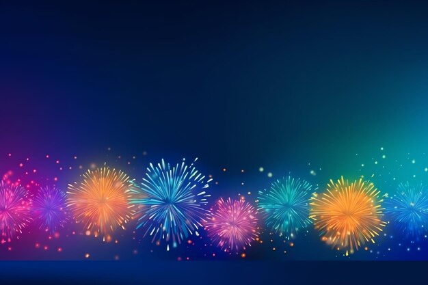 Beautiful colorful firework show in sky at night for celebration happy new year party and copy space