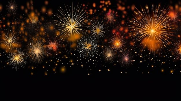 Beautiful colorful firework show in sky at night for celebration happy new year party and copy space