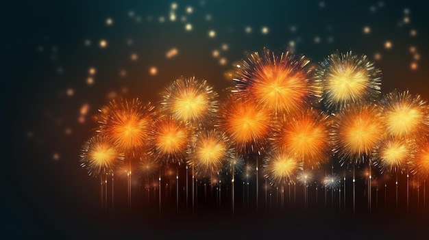 Foto bellissimo spettacolo di fuochi d'artificio colorati nel cielo di notte per la celebrazione felice festa di capodanno e copiare lo spazio