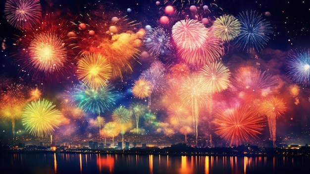beautiful colorful fireworks in the black background