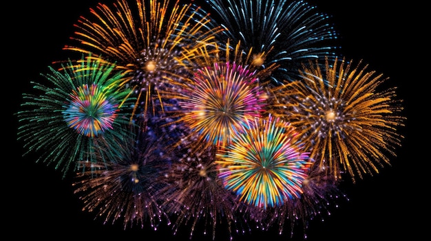 beautiful colorful fireworks in the black background