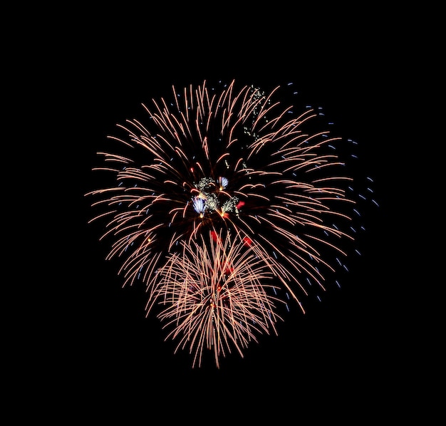 Beautiful colorful fireworks exploding in the night sky isolated on black background New year and anniversary concept