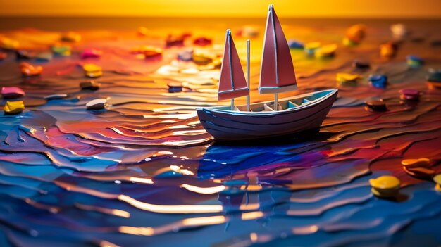 Photo beautiful colorful floating boat in the river