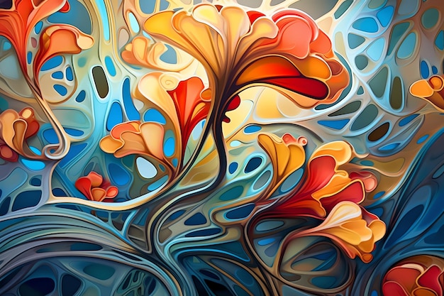 Beautiful colorful flowers abstract wallpaper with trees