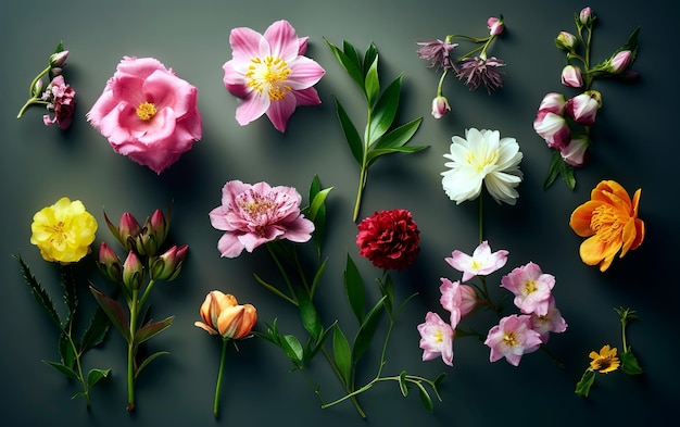 Beautiful and colorful flowers over dark background