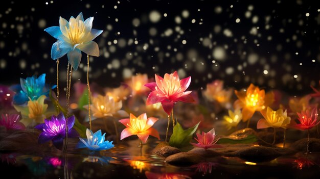 a beautiful colorful flowers falling on diwali lights Generative Ai content wallpaper