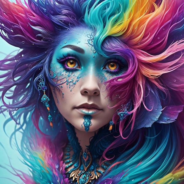 Beautiful Colorful Fluffy Female Highly Fantasy Detailed Photography