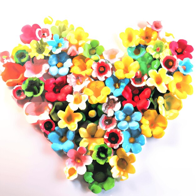 Beautiful colorful fresh artificial flowerflowers in heart shape generative ai