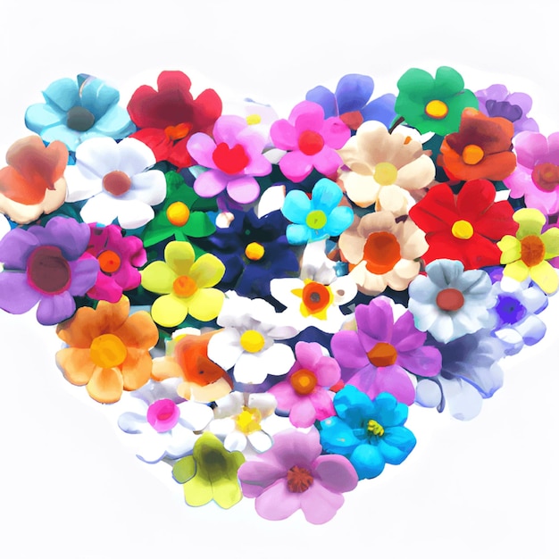 Photo beautiful colorful fresh artificial flowerflowers in heart shape generative ai