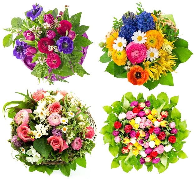 Beautiful colorful fresh flowers bouquet isolated on white background