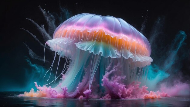 Beautiful Colorful Glass Jellyfish A colorful jellyfish is floating in a black background