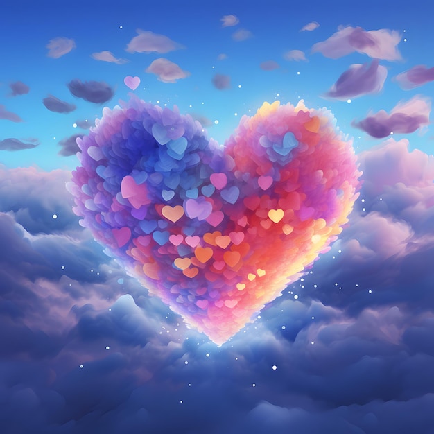 Foto bellissimo cuore colorato nelle nuvole il giorno di san valentino ai generativa